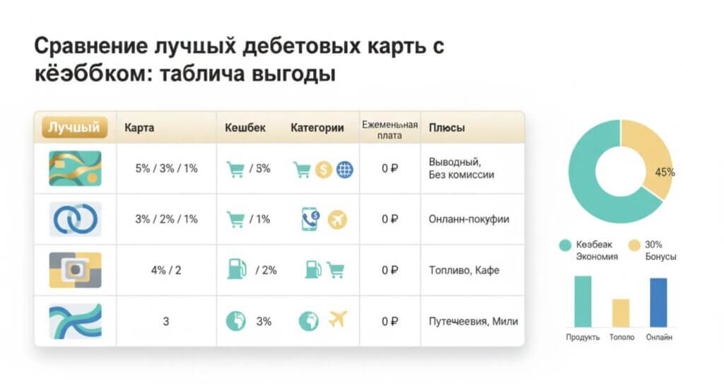 Сравнение лучших дебетовых карт с кэшбэком: таблица выгоды — 2026