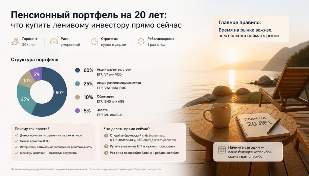 Пенсионный портфель на 20 лет: что купить ленивому инвестору прямо сейчас