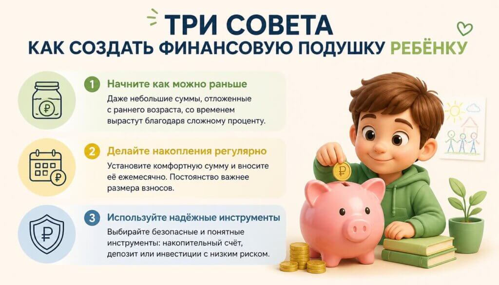 Финансовая подушка для ребёнка: три совета экспертов. Цель, регулярность, навыки.