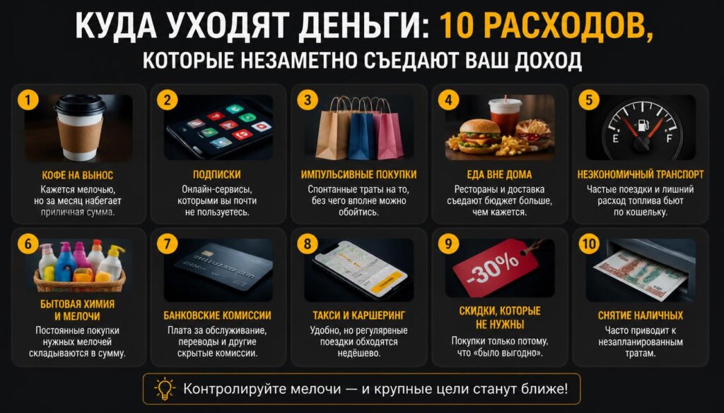 10 незаметных расходов, которые съедают ваш доход. Как найти утечки денег.